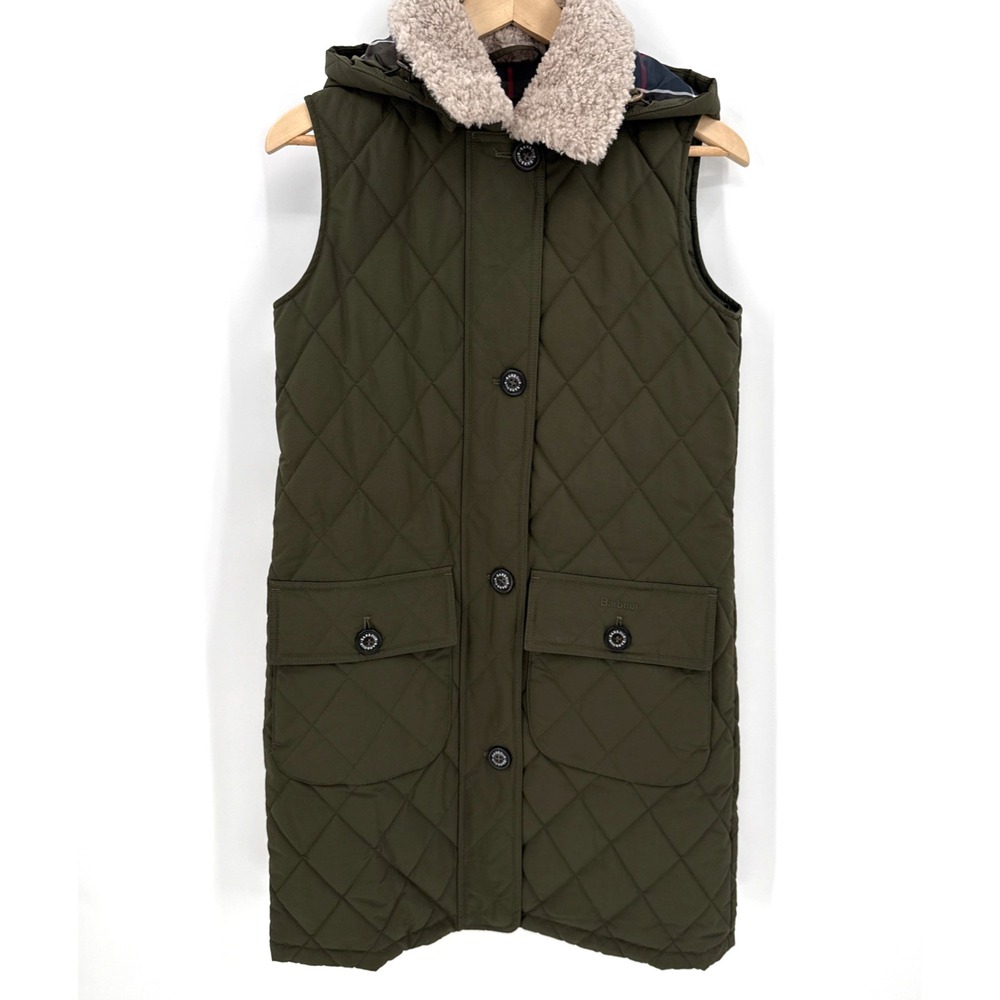 Barbour Womens Forest Green Hooded Quilted Vest Jacket Size 4/Small English